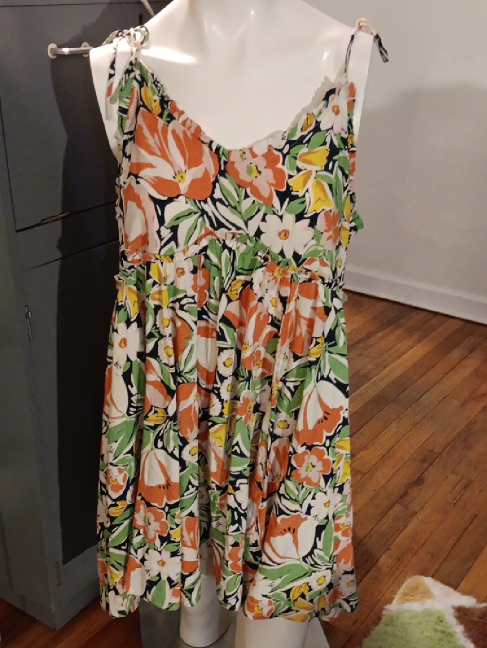 Patrons of Peace Floral Sun Dress in Orange, Black & Green